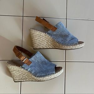 Toms Denim and Leather Strap Wedge